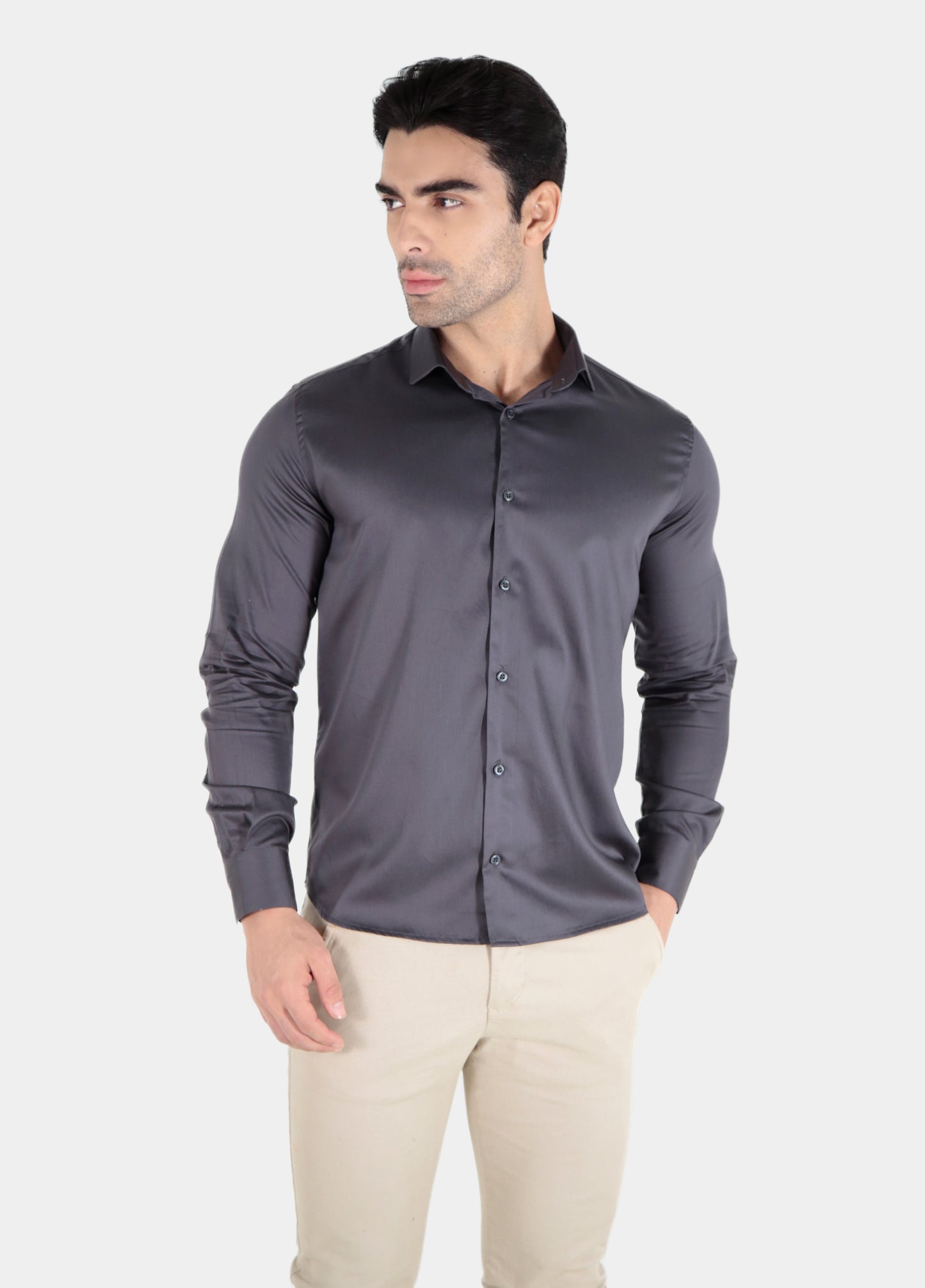 Camisa social slim de algodão egipicio