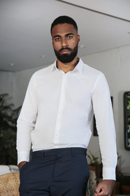 Camisa social slim de algodão egipicio